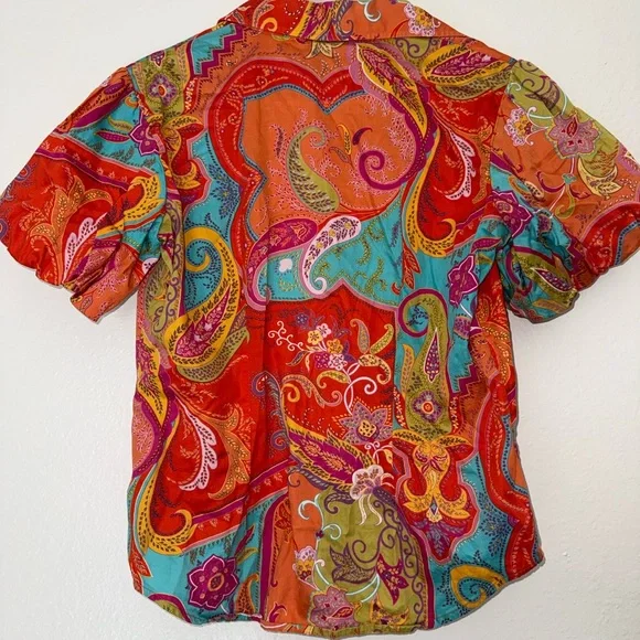Ralph Lauren Red Multicolor Paisley Short-Sleeve Button-Down Shirt - Picture 2 of 5